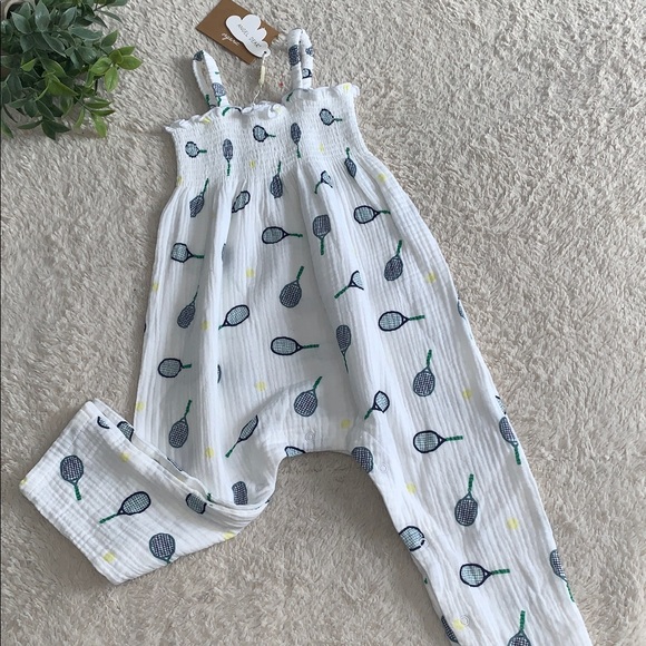 Angel Dear Other - NWT Angel Dear Smocked Tennis Romper 18-24M White